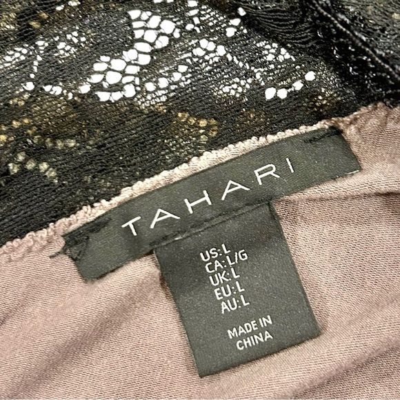 Tahari Slip Dress Gown Mini Black & Brown Large 90s Y2K Fairycore Vibes Sleep - Picture 5 of 5